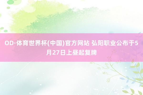 OD·体育世界杯(中国)官方网站 弘阳职业公布于5月27日上昼起复牌