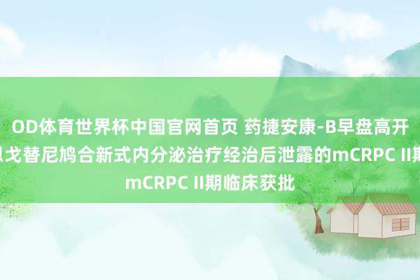 OD体育世界杯中国官网首页 药捷安康-B早盘高开逾8% 替恩戈替尼鸠合新式内分泌治疗经治后泄露的mCRPC II期临床获批