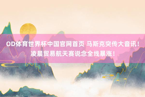 OD体育世界杯中国官网首页 马斯克突传大音讯！凌晨贸易航天赛说念全线暴涨！