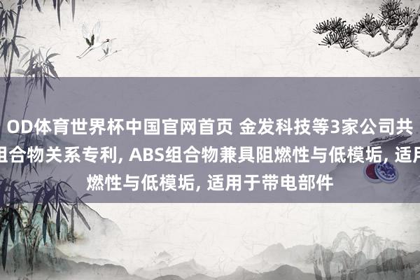 OD体育世界杯中国官网首页 金发科技等3家公司共同央求ABS组合物关系专利， ABS组合物兼具阻燃性与低模垢， 适用于带电部件